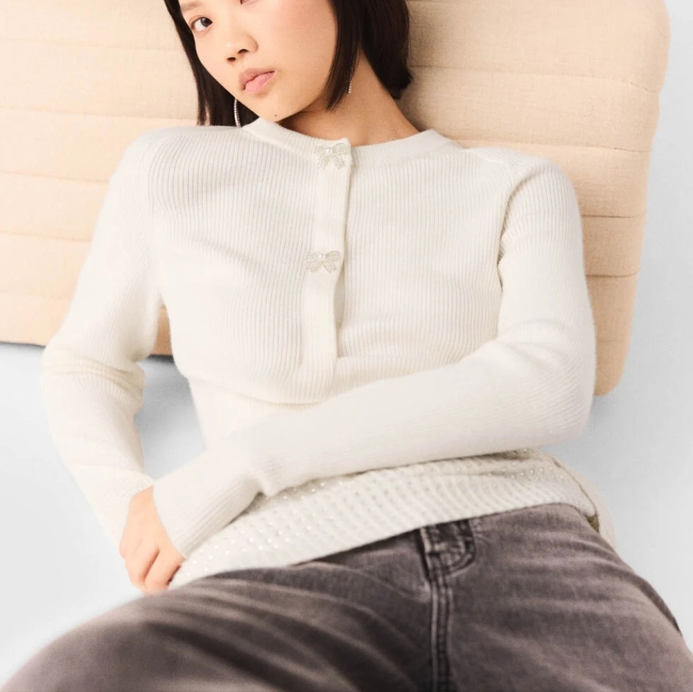 Maje Bow Jewellery Button Cardigan - Picture 6 of 14